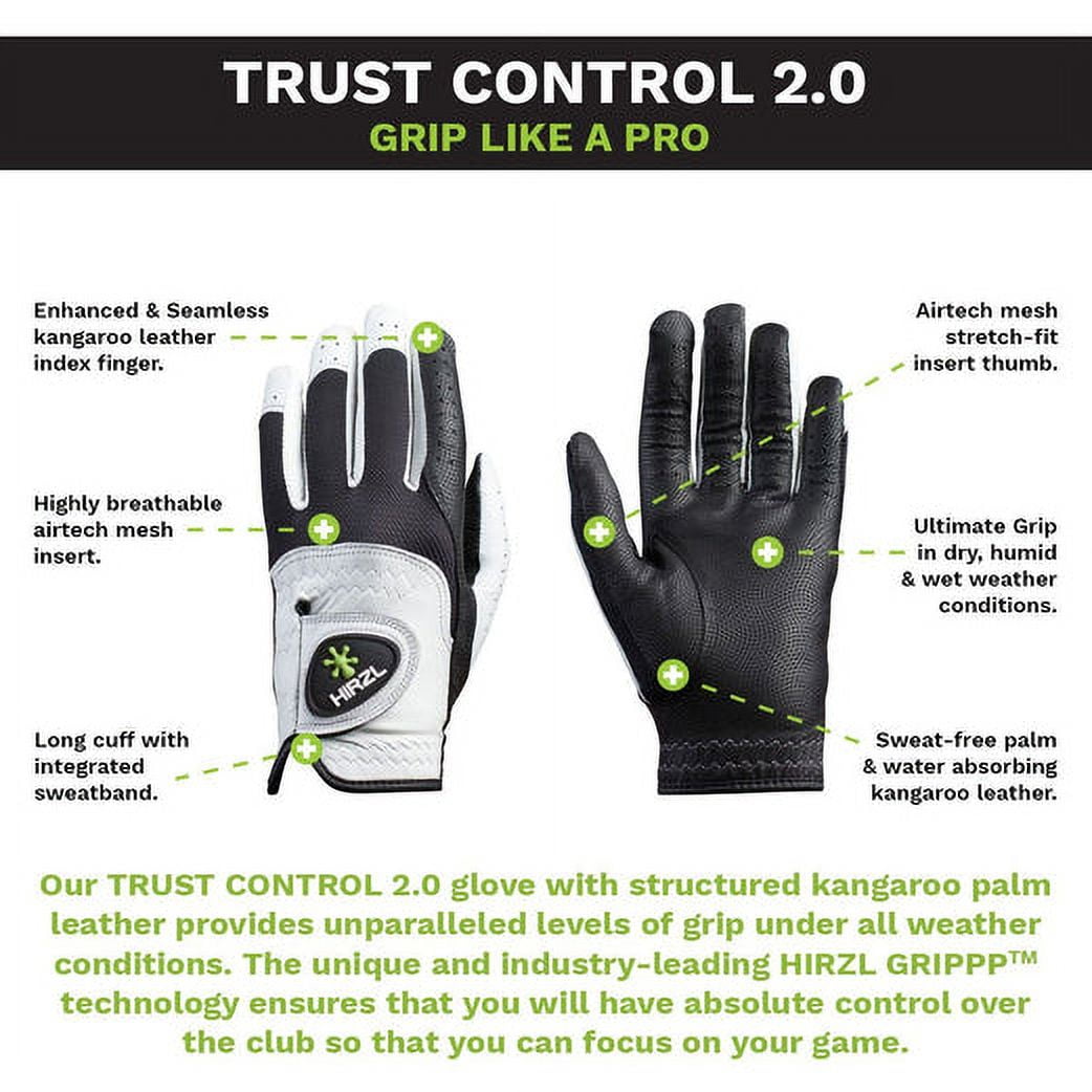 HIRZL Men's Golf Gloves - Trust Control 2.0, Leather, Ultimate Grip, Pack of 5