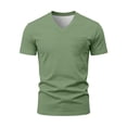 thumbnail image 3 of ZXLBBD Mens T-Shirts Short Sleeve V Neck Solid Color Comfortable Fit Basic Tee with Front Pocket for Beach Vacation Versatile Casual Summer Tshirt,Light Green,3XL, 3 of 7