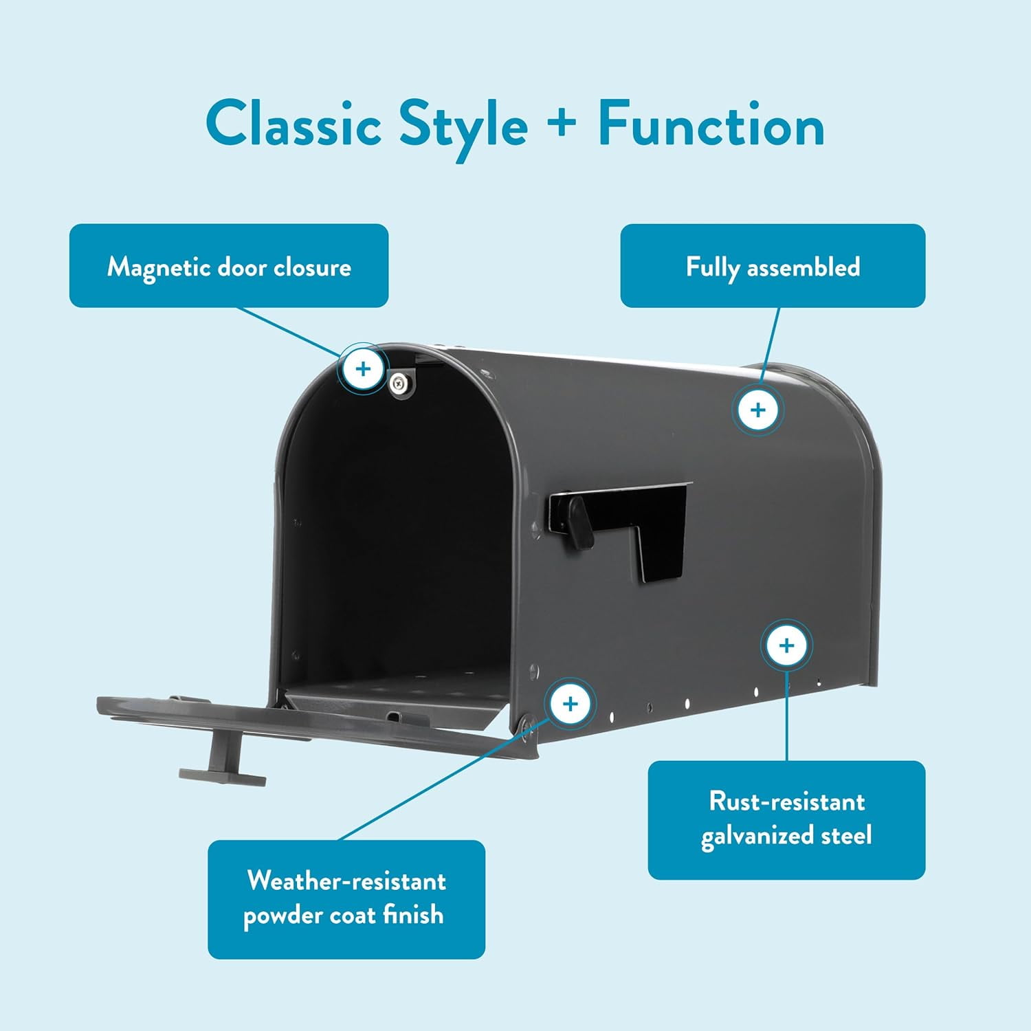 Weather-Resistant Steel Metal Post Mounted Mail Box for Outside, Gunmetal Grey, Medium Curbside Mailbox with Magnetic Latch, USPS Approved for Residential Delivery