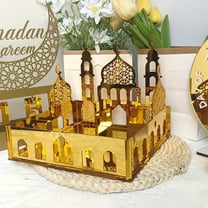 Ramadan Serving Tray - Gold Eid Mubarak Acrylic Mirror Tray for Food Storage, Dessert Platters, and Party Decor, Moon Star Design for Ramadan Tableware and DIY Display