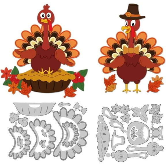 Collage Turkey Cutting Dies Thanksgiving Card Making Die Cut Carbon Steel Animal Food Die Cuts Stencils Card Scrapbooking Embossing Template for DIY Paper Craft Album Gift Invitation Decor for DIY