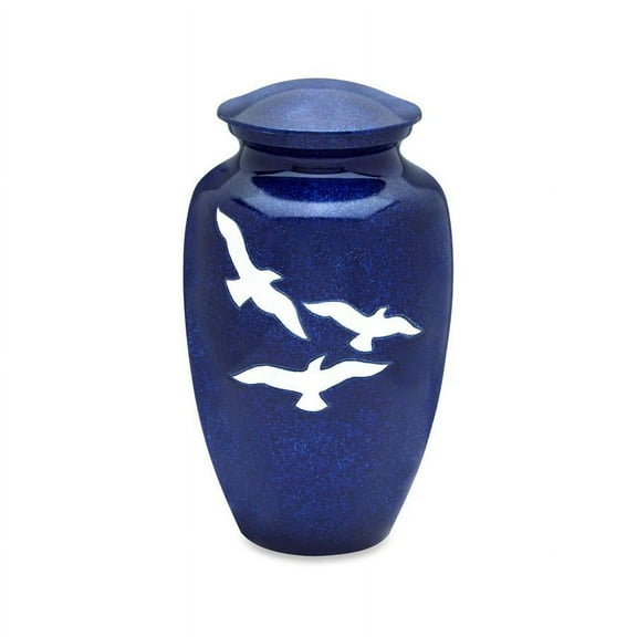 Bright Blue with Birds Adult Cremation Urn with 4 Tokens