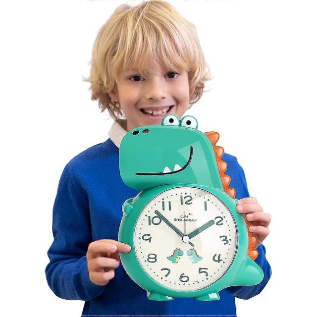 Kids Alarm Clock Boys,Snooze and Night Light,Non Ticking Analog Battery Operated Learning Clocks,Time to Wake Up Bedside Clock, Dino Gifts for Toddler