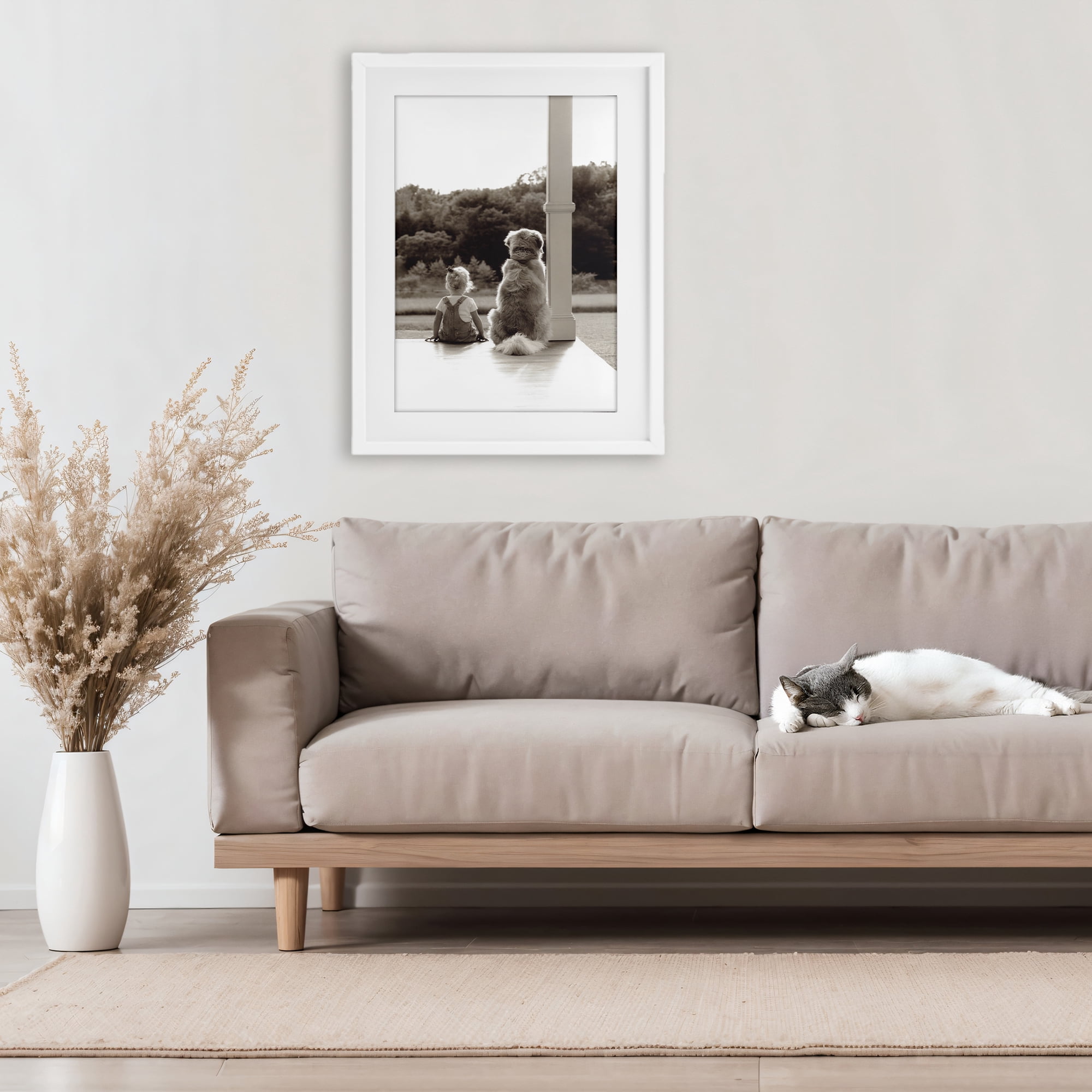 Stupell Industries Child And Dog Friendship White Framed Print Under Glass, design by Kendra Dew