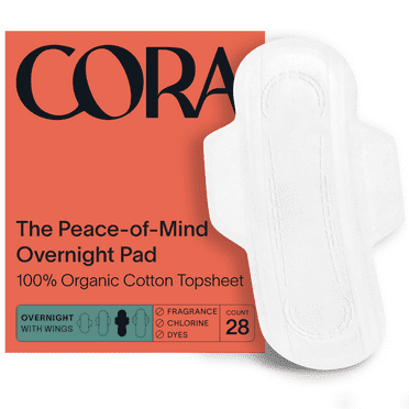 Cora Organic Ultra Thin Overnight Period Pads (28 Count)