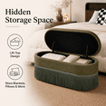 thumbnail image 3 of Aukfa Oval Storage Ottoman Bench with Tassel Trim, Upholstered End of Bed Bench with Hidden Storage, Metal Legs,Green, 3 of 7