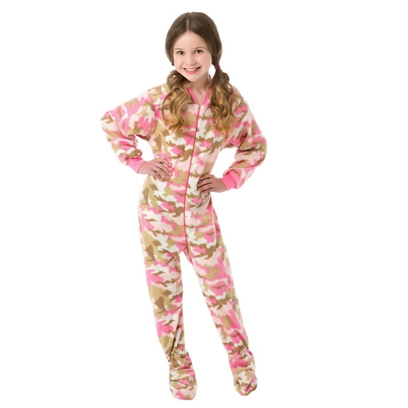 Big Feet PJs Girls Pink Camouflage Micro Fleece Footed Pajamas One-Piece Sleeper Size 6