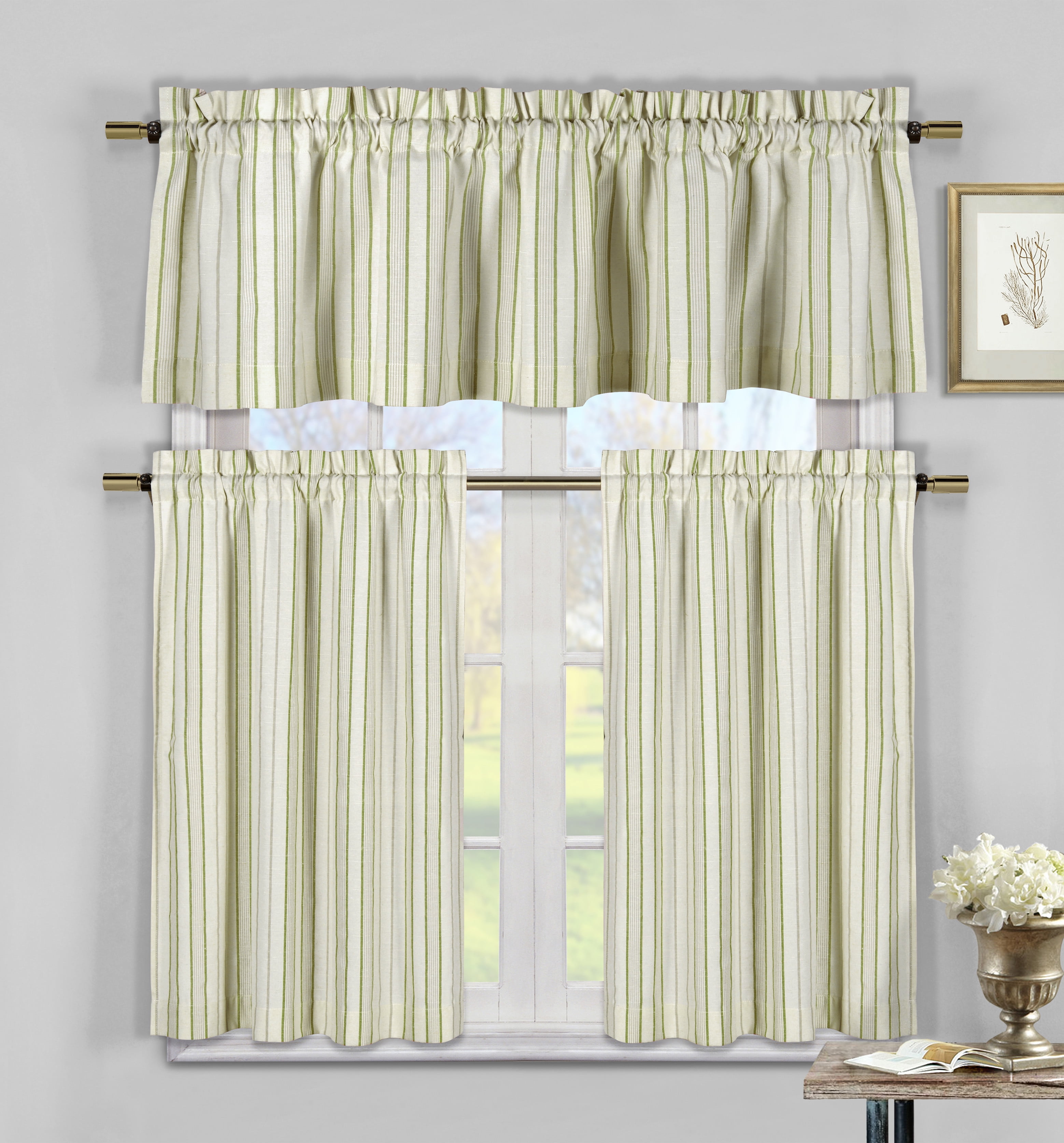 Xandra Stripe Kitchen Curtain & Tier Set - Walmart.com ...