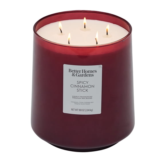 Better Homes & Gardens Spicy Cinnamon Stick 100oz Glass Jar Candle, 5-Wick