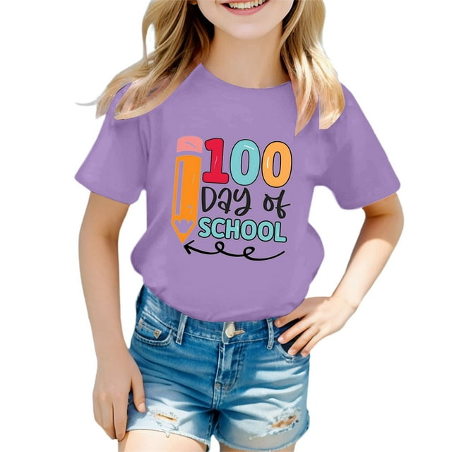 LUOGENLI T-Shirt pour Filles et Garçons, Col Rond, Manches Courtes, T-Shirt d'Été Décontracté, Ensemble Maxi, Tenues 2 Pcs pour Filles, Violet, 8-9 Ans