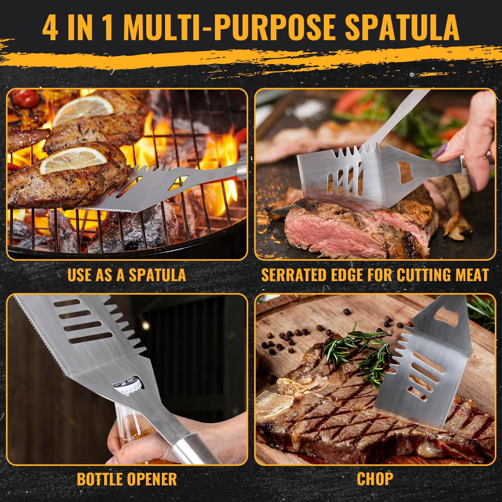 LHRIVER Stainless Steel BBQ Tool Grilling Accessories Kit with Bag for Camping, Kitchen