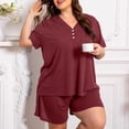 thumbnail image 2 of Domzest Womens Plus Size Short Pajama Sets V Neck Button Up Top & Drawstring Elastic Waist Shorts with Pockets 2026 Summer Loose Fit Sleepwear Sets Wine L, 2 of 7