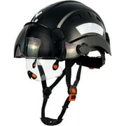 Industrial Safety Helmet with Build-in Visor ABS Hard Hat with Visor Adjustable Ventilation Hardhats Construction Head Protection(Black)