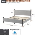 thumbnail image 2 of King Size Bed Frame - with Vertical Stripes headboard, Corduroy upholstered Bed upholstered Bed Frame with Vintage Metal Legs, no Box Spring Needed, Easy Assembly, Grey, 2 of 7