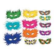 Mardi Gras Feather Half Masks - Party Wear - 12 Pieces