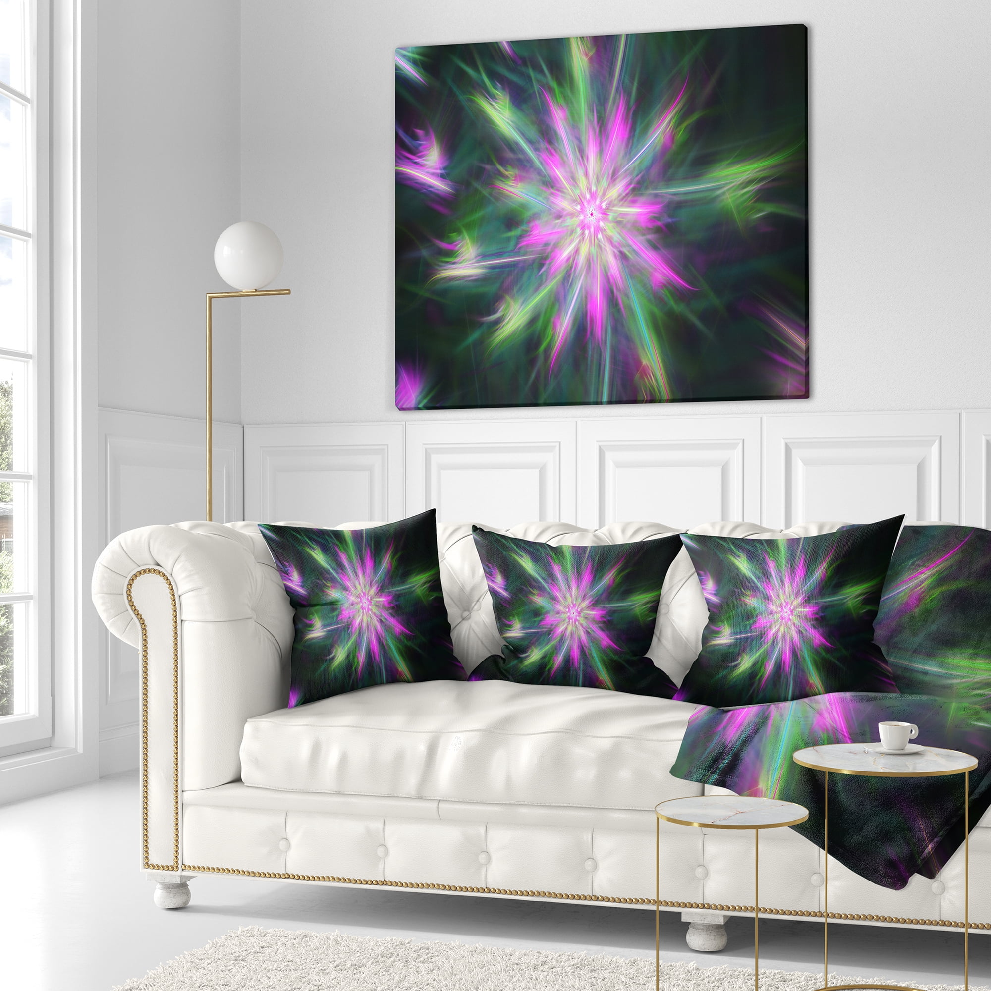 Designart Green Fractal Shining Bright Star - Abstract Throw Pillow - 16x16