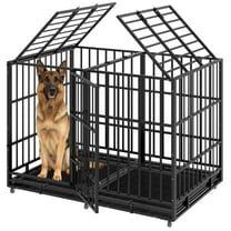 YOKWOK 54 Inch Heavy Duty Dog Crate – Indestructible Steel Cage for Large Dogs, Double Door High Anxiety Cage with Removable Tray & Locking Wheels, Escape Proof XL XXL Indoor Crate