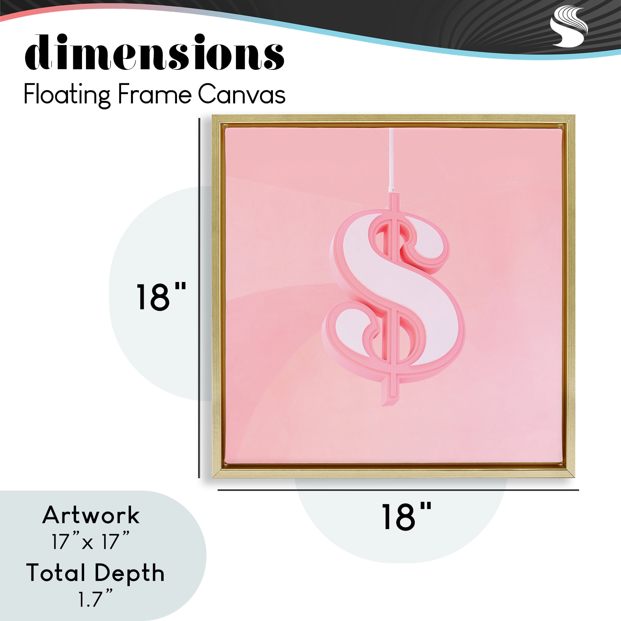 Pink Pastel Dollar Sign Gold Framed Floater Canvas Wall Art, design by LISH Creative