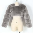 thumbnail image 4 of BiZtdJrK Sales Of The Day Lightning Cropped Faux Fur Jacket for Women Fashion Long Sleeve Open Front Cardigan Casual Fluffy Teddy Shaggy Short Coat Gray XL, 4 of 6