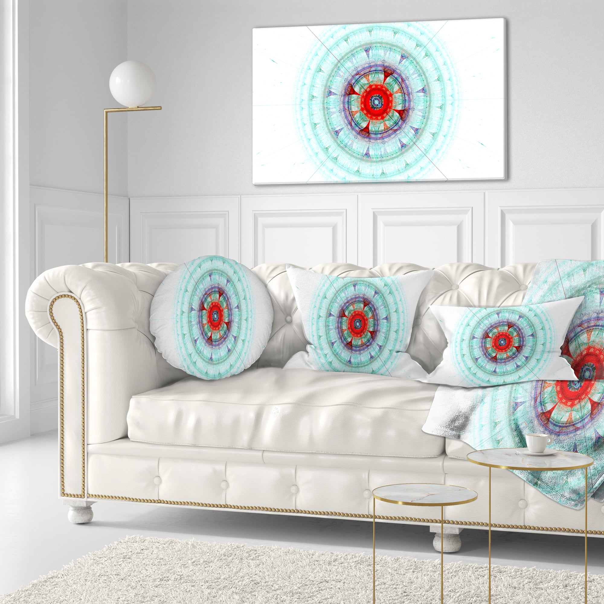Designart Light Blue Fractal Sphere - Abstract Throw Pillow - 12x20
