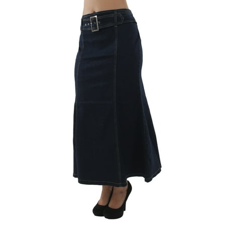 Women's Plus Size Trumpet Mermaid Front Belted Flare Long Denim Skirt