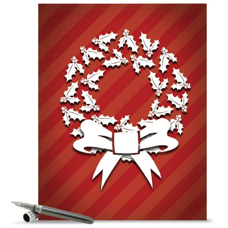 J6011GXSG Large Merry Christmas Card: 'Holly Dimensions' Featuring Dimensional Looking Image of Holiday Wreath Greeting Card with Envelope by The Best Card