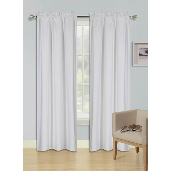 Persian Collection Matte (Not Shiny) 2 Panels White Solid Blackout Thermal Rod Pocket Foam Lined Window Curtain Drape R64 108 Length