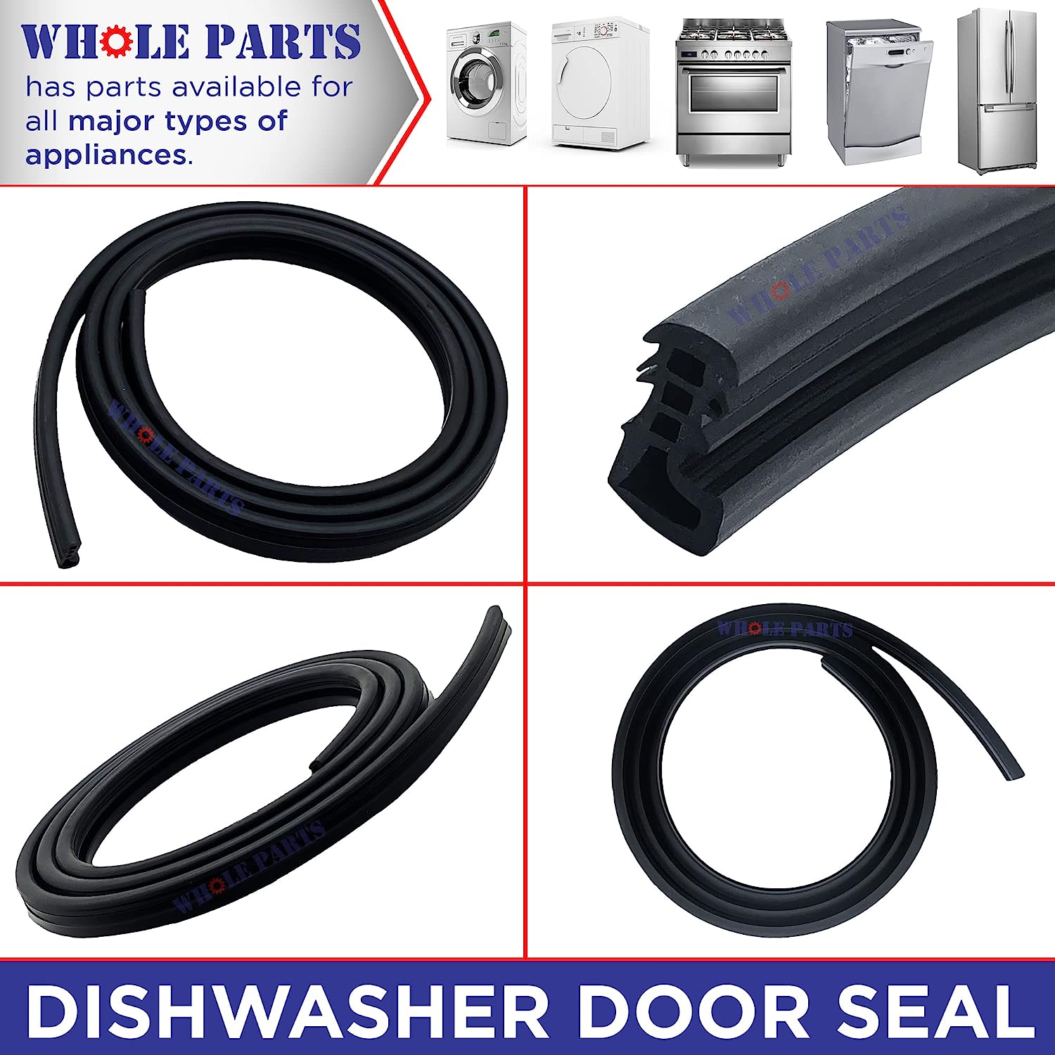 Whole Parts Dishwasher Door Seal Part # 117158011 - Replacement & Compatible With Some Frigidaire and Electrolux Dishwashers - 2 Yr Warranty