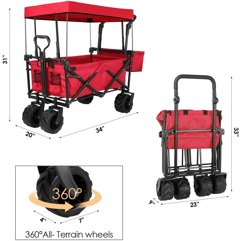 HEMBOR Push and Pull Collapsible Utility Wagon Heavy Duty Folding