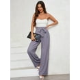 thumbnail image 2 of Chiclily Women Wide Leg Pants with Pockets High Waist Loose Belt Flowy Casual Trousers, US Size XL in Purple Gray Stripe, 2 of 7