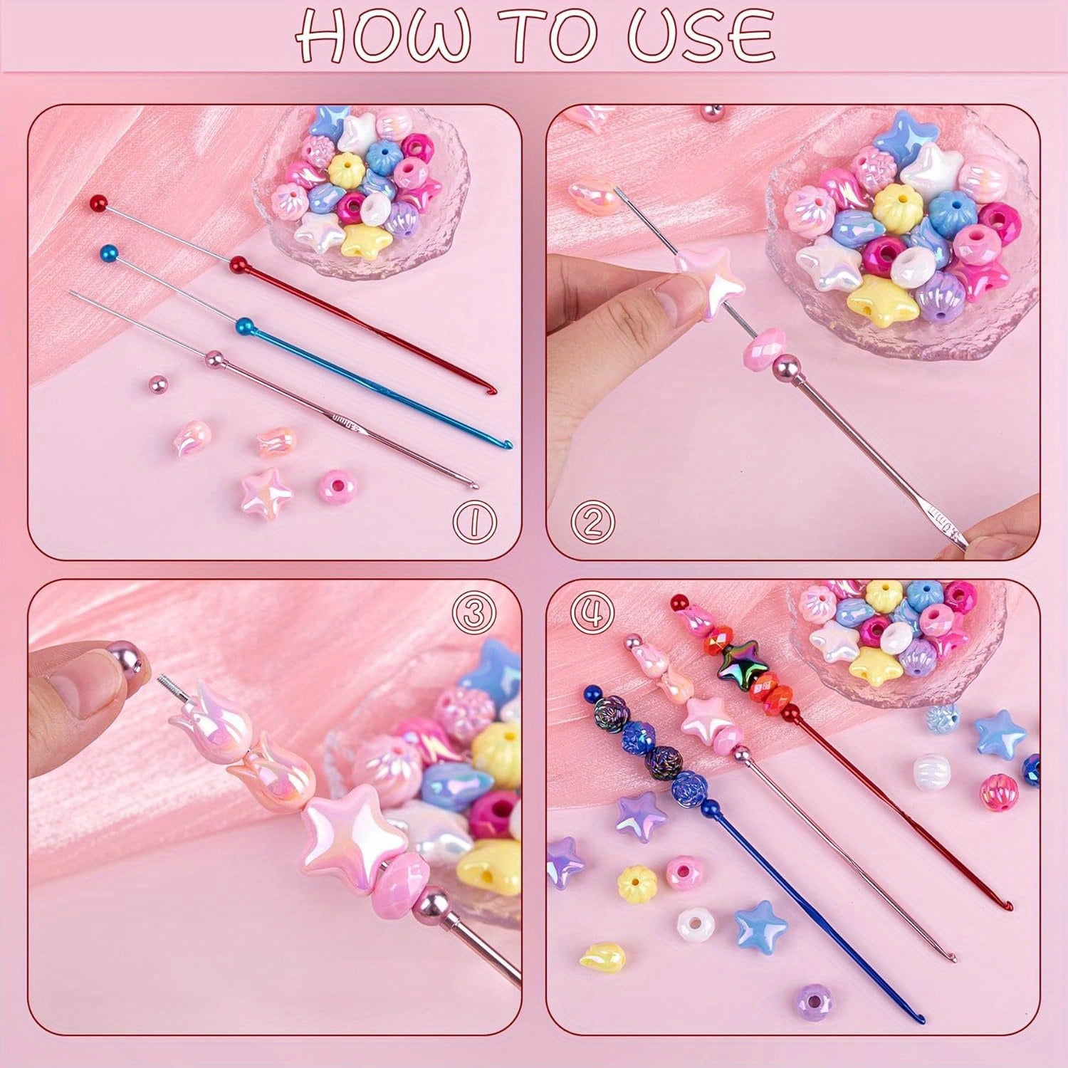 24Pcs DIY Beadable Crochet Hooks Beadable Knitting Needles Set Aluminum Handle for Beads DIY Gift for Women DIY Jewelry Making Supplies