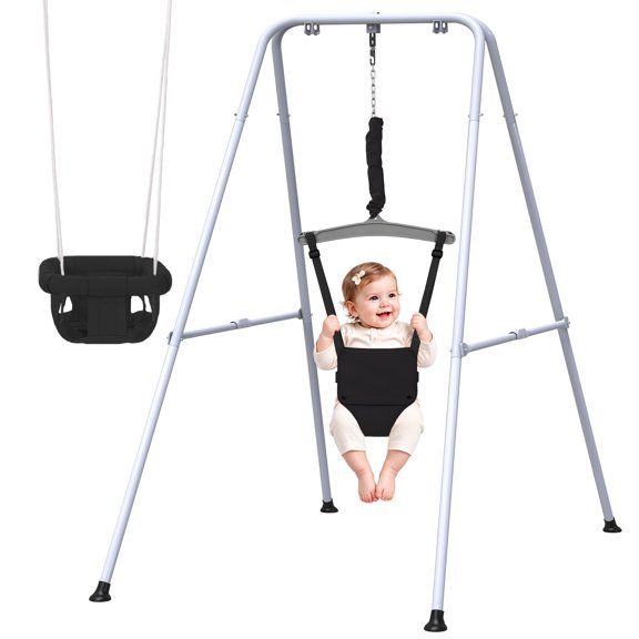 2 in 1 Baby Jumper, Toddler Swing with Stand, Infant Jumper for 6-24 Months, Black