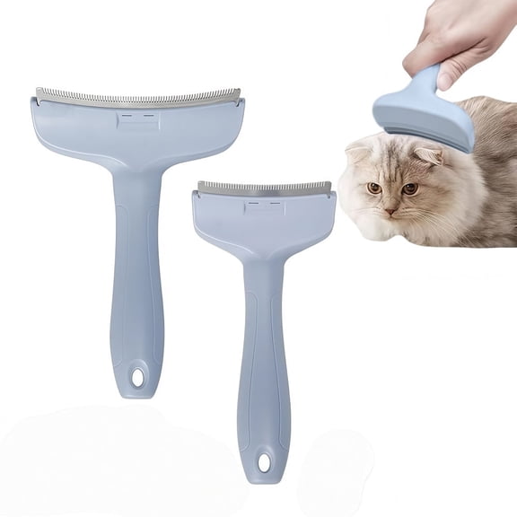 Loopunk 2-Pack Professional Pet Deshedding & Dematting Comb – Curved Blade Grooming Rake for Long Hair, Thick Fur Cats And Dogs (L S, Blue)