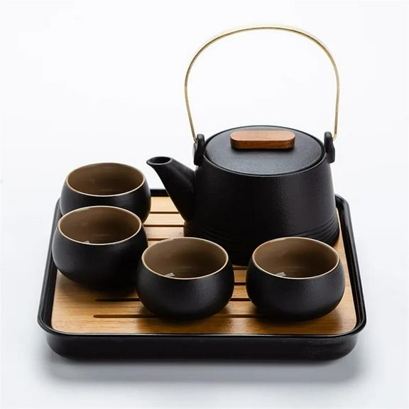 Japanese Style Black Pottery Beam Teapot Tea Set One Pot Four Cups With Bag Kungfu Home Tea Set Office Travel Teaware Good Gifts
