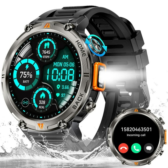 XAXRE KE3Pro GPS Smart Watch for Men with, 3ATM Waterproof Watch 530mAh Smartwatch with Flashlight Compatible with Android iOS, 1pc