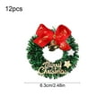 thumbnail image 3 of Virelaxpo 12-Pack Mini Christmas Wreath Pentagram Tree Ornaments with Bells and Bows, Small Rattan Ring Decor for Desktop Keychain Festive Gifts, Green PVC Material for Holiday Scenes, 3 of 7