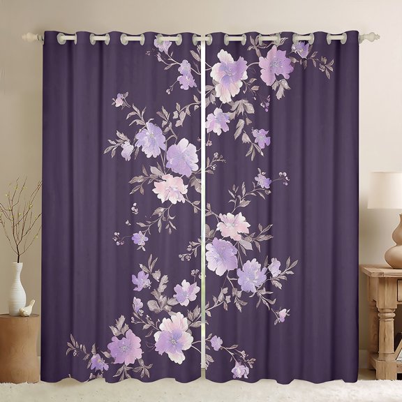 Castle Fairy Chic Flowers Curtains Pack of 2 (42x84 Each) for Teens Adults,Spring Garden Curtains Blackout,Purple Pink Floral Blossoms Bedroom Curtains,Luxury Bedroom Decor