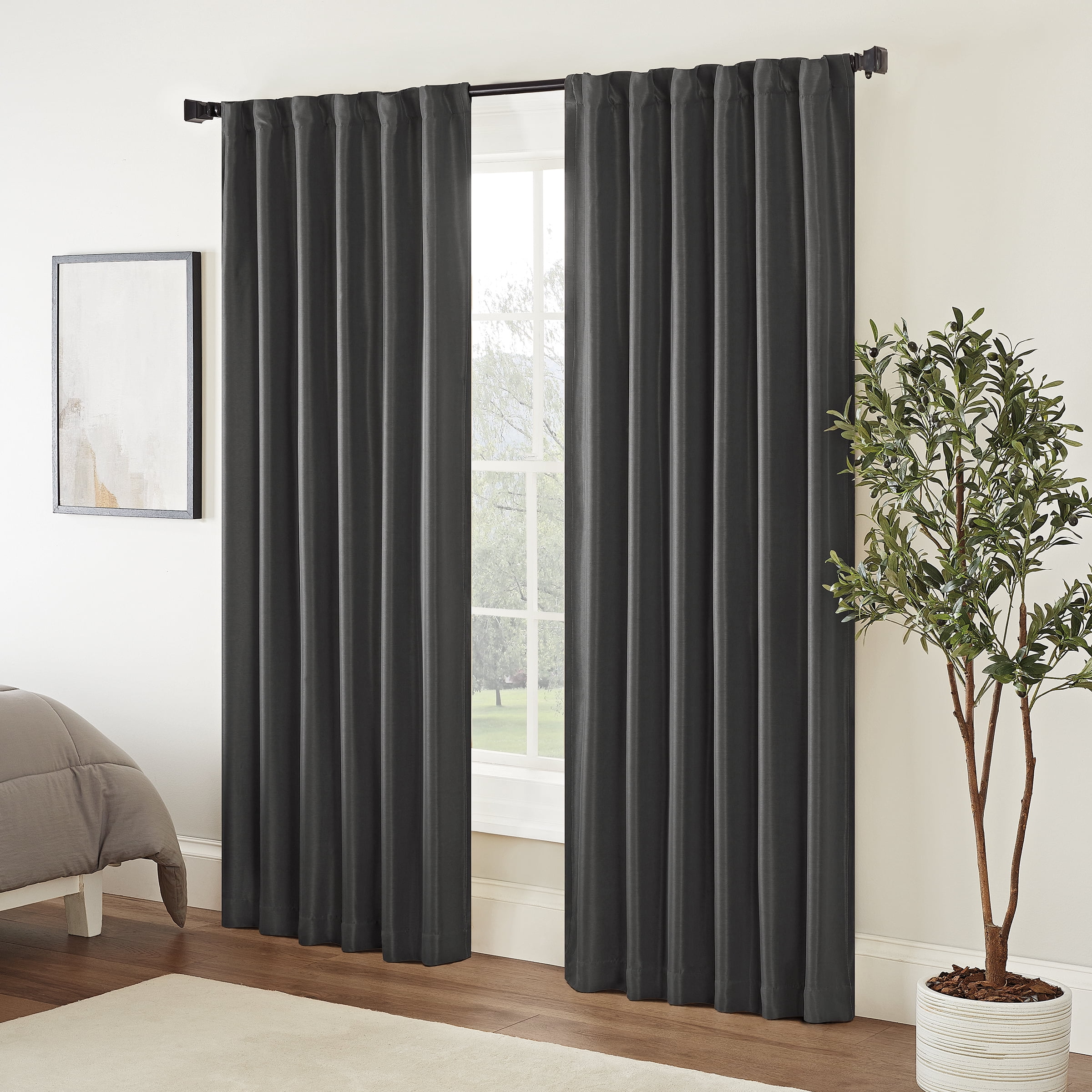 Eclipse Fresno Blackout Curtain Panel, Back Tab Window Curtain, Thermaweave, (1 Panel), 52 In Wide x 108 In Long, Charcoal