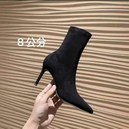 

HHH Abcxx Hair Stiletto Heel Suede Short Boots Female Fleece-lined Black Stretch Boots Female Skinny Socks Boots