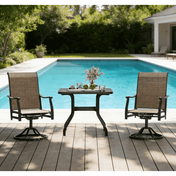 Outdoor Swivel Chairs Set of 2, High Back Textilene Patio furniture Chairs ,All-Weather 360°Swivel Patio Dining Chair Set,Perfect for Lawn, Porch,Garden,Balcony