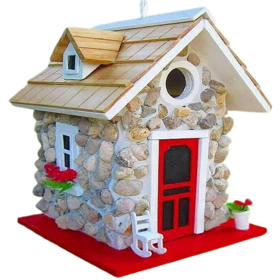 Wild Bird House Wooden Birdhouse Woodland Cabin for Small Birds with Rope