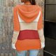thumbnail image 4 of Suéteres para Mujer Diseño de Empalme con Cuello en V Estilo con Capucha Color de Contraste Suéter con Capucha para Mujer para Fiesta Oficina Hogar Naranja XL, 4 of 6