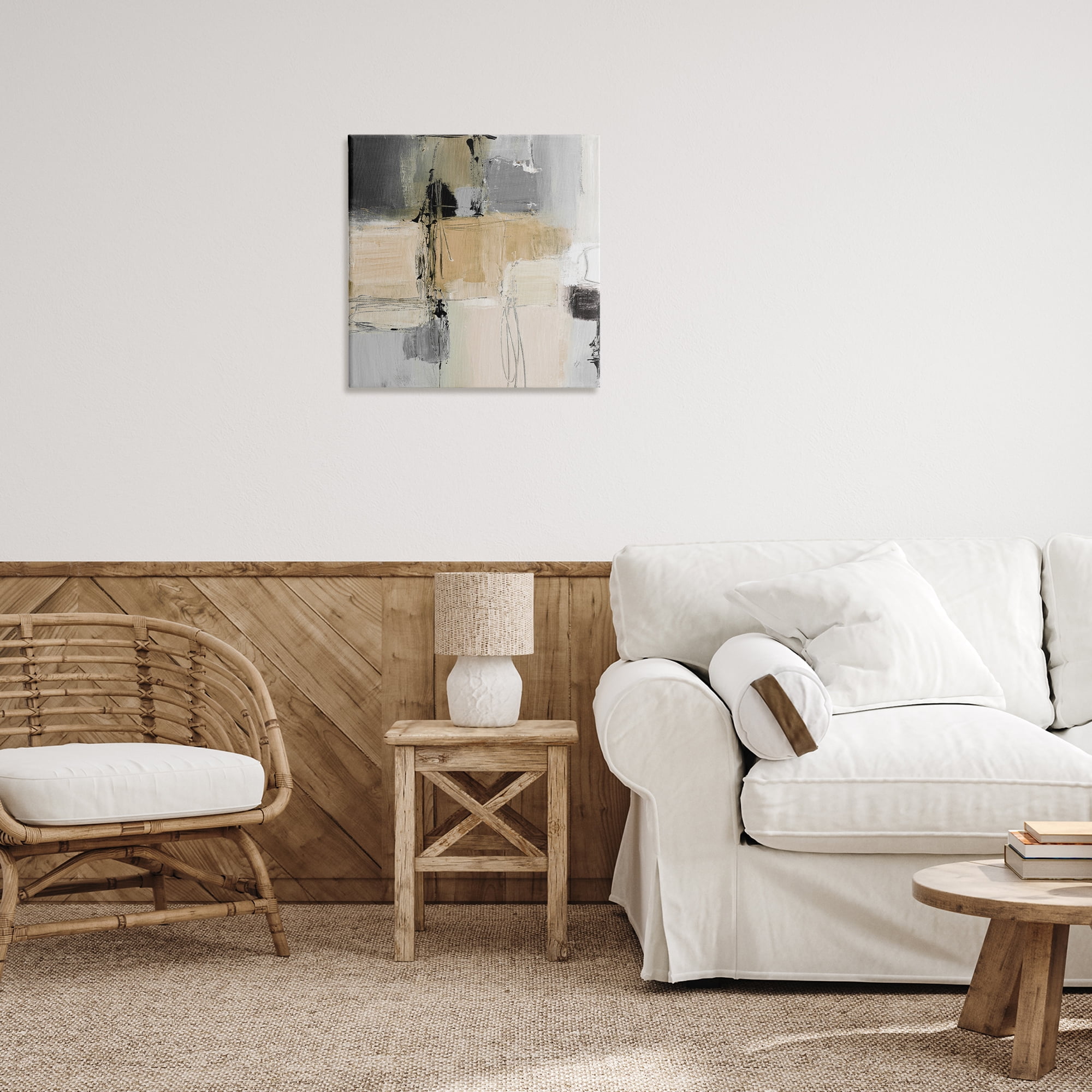 Stupell Industries Tan & Grey Rustic Collage Abstract Painting Gallery Wrapped Canvas Art Print Wall Art, 24 x 24