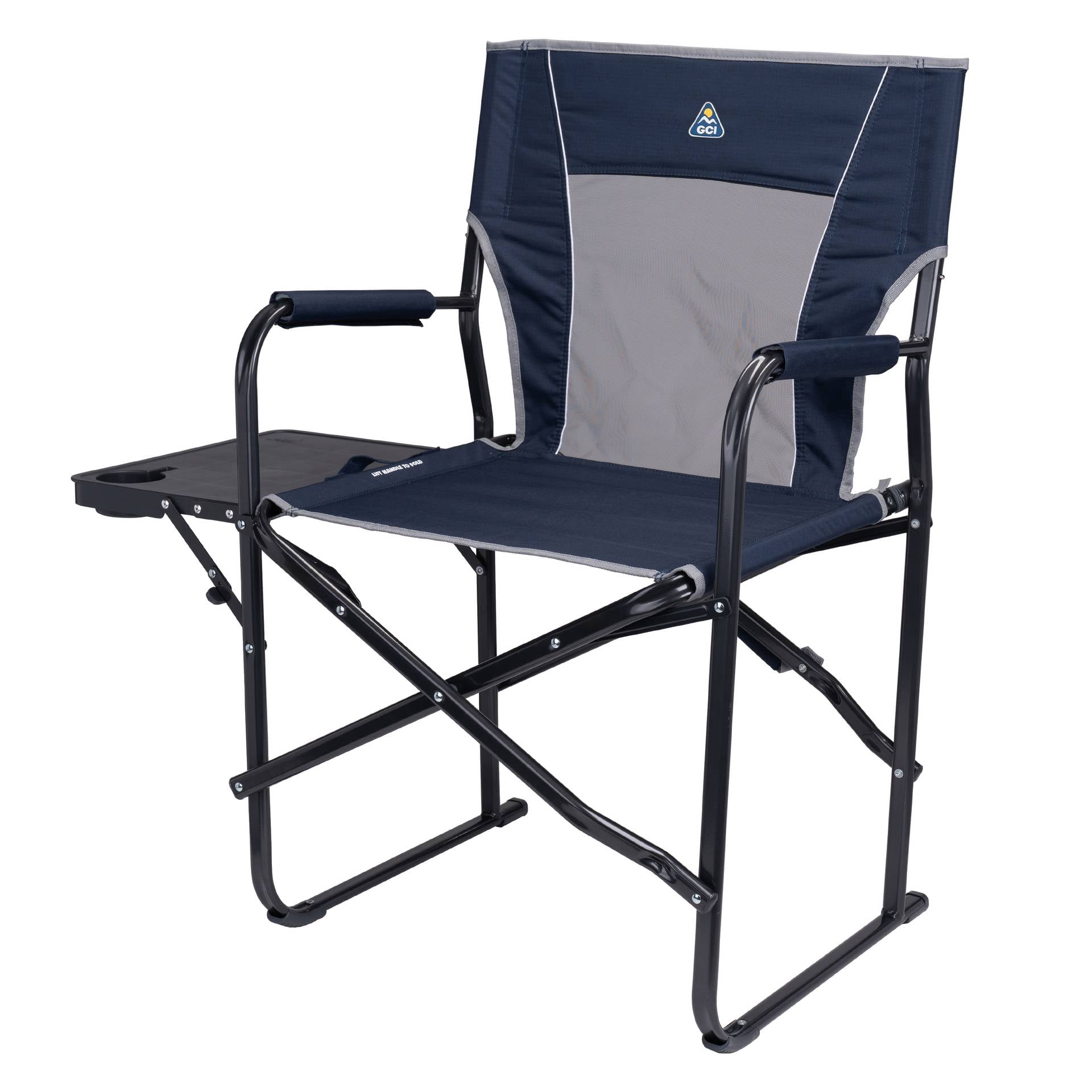 GCI Outdoor Slim-Fold Director's Chair Compact Folding Camp Chair with Side Table, Indigo