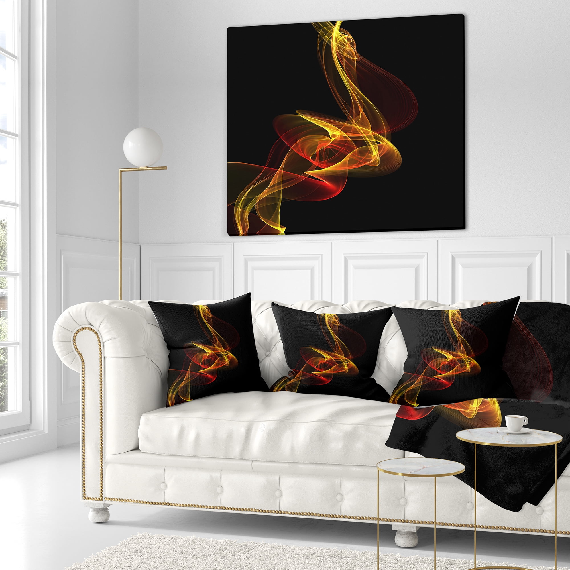 Designart Red Yellow Twisted Waves Fractal - Abstract Throw Pillow - 18x18