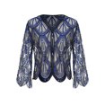 thumbnail image 4 of YEAHDOR Womens Hollow Lace Cardigan Long Sleeve Sequins Bolero Shrug Casual Shawl Blue One Size, 4 of 5