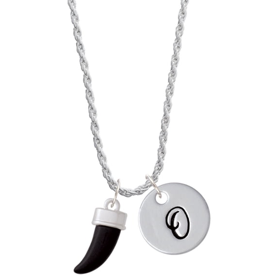 Delight Jewelry Black Sabre Tooth Silvertone Script Initial Disc - O - Charm Necklace, 20"+3"