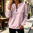 thumbnail image 2 of Women's Polka Dot Quarter Zip Sweatshirt Long Sleeve Casual Pullover Top for Fall Soft Relaxed Fit Sweatshirt, 2 of 6