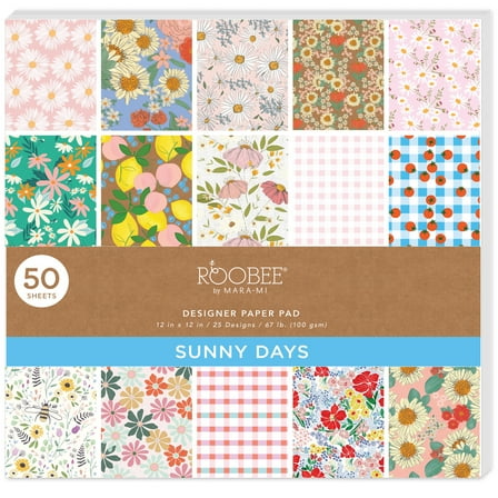 Roobee by Mara Mi Sunny Florals Paper Pad 12" x 12" - 24 lb/ 110 GSM, 50 sheets
