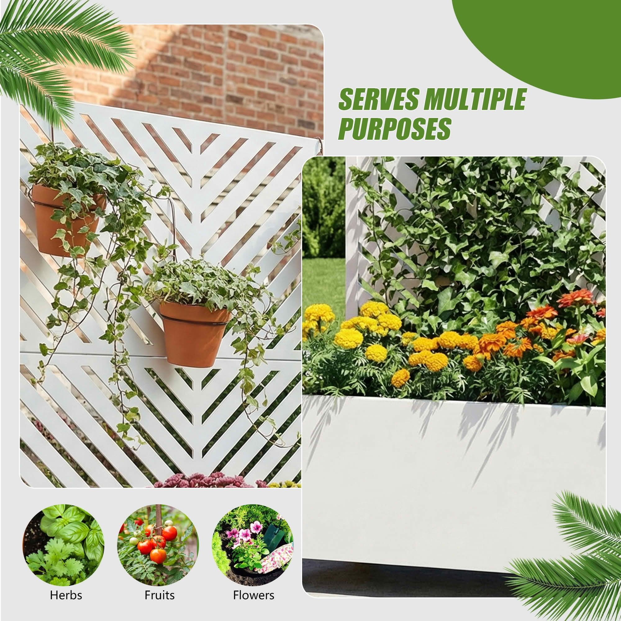 MAYEERTY 47X47" Metal Outdoor White Privacy Screen with Planter Box for Backyard & Garden, 2 Piece Set